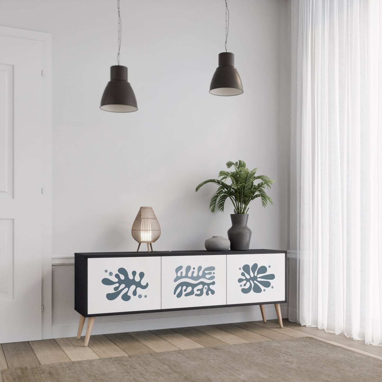 WONDERLAND VEGETATION TV-bänk med 3 dörrar i svart finish