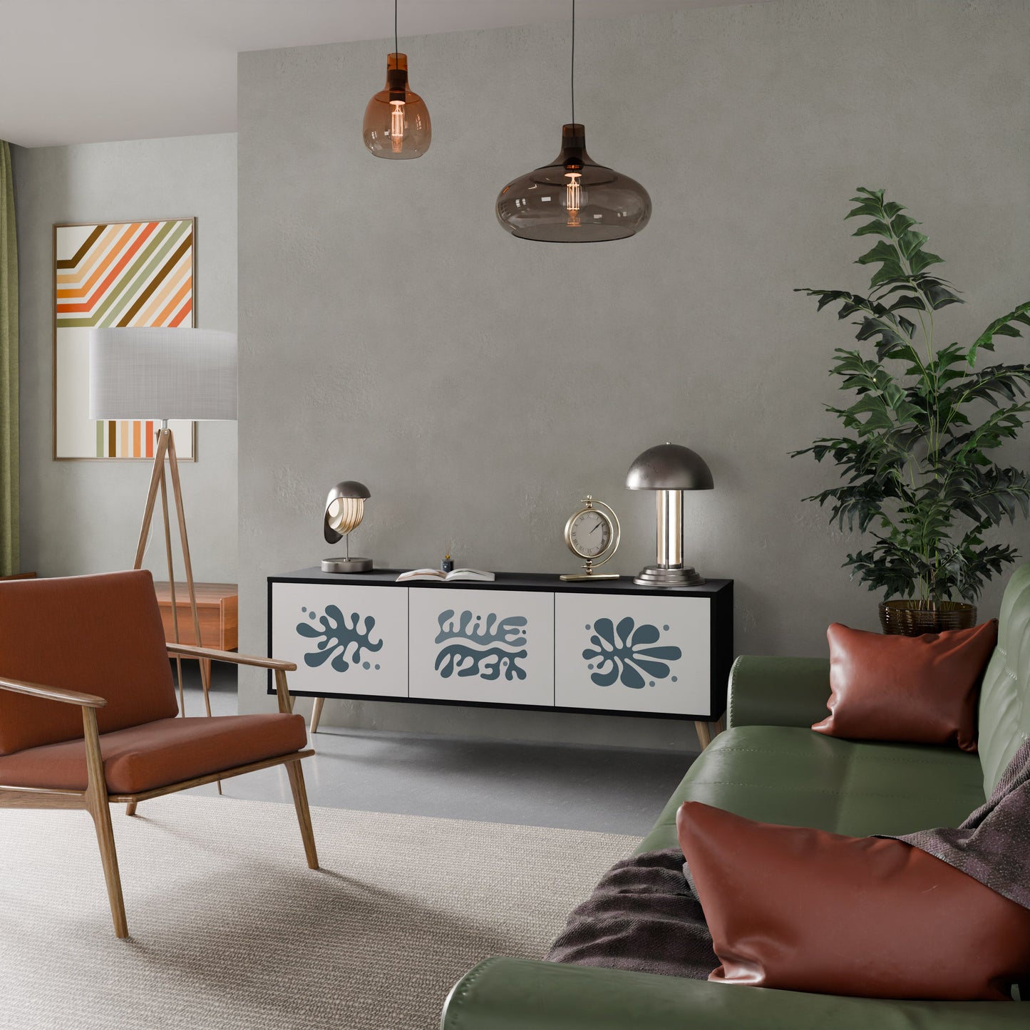 WONDERLAND VEGETATION TV-bänk med 3 dörrar i svart finish