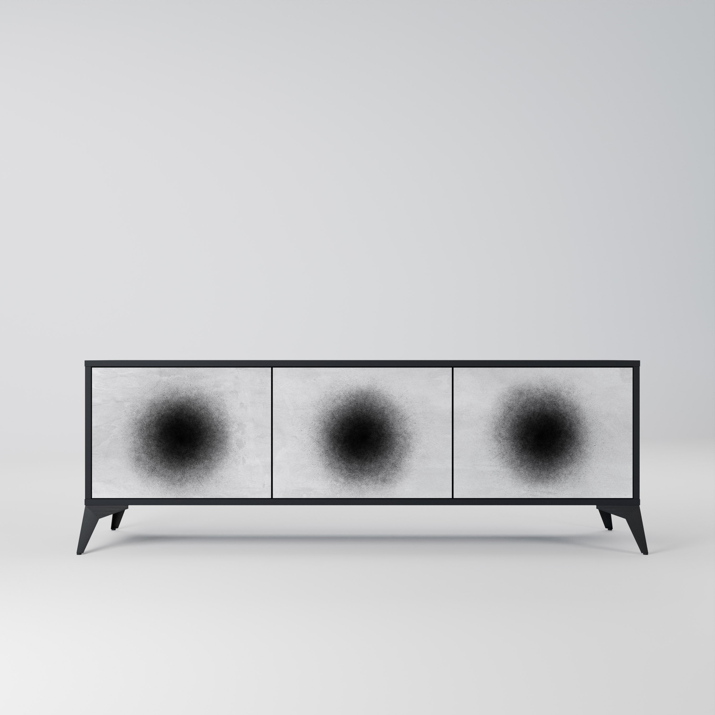 BLACK HOLE TV-bänk med 3 dörrar i svart finish