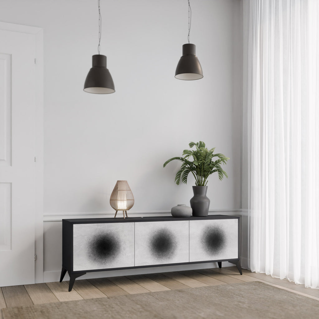 BLACK HOLE TV-bänk med 3 dörrar i svart finish
