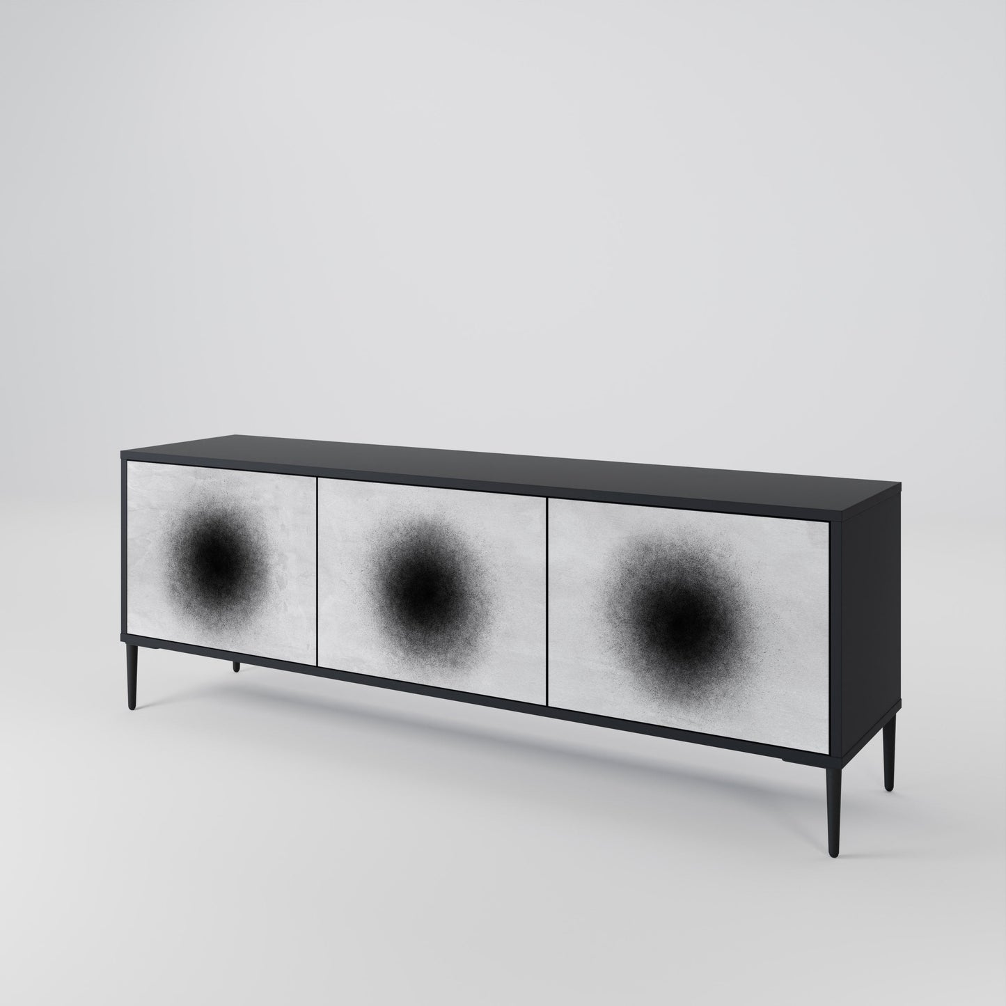 BLACK HOLE TV-bänk med 3 dörrar i svart finish