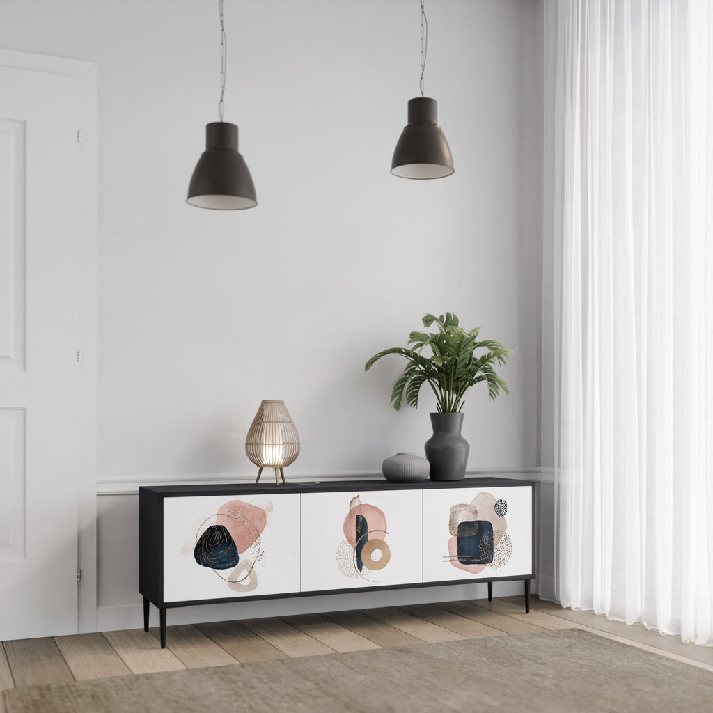 FÄRGGLADA FORMER TV-bänk med 3 dörrar i svart finish