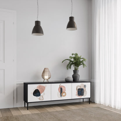 FÄRGGLADA FORMER TV-bänk med 3 dörrar i svart finish