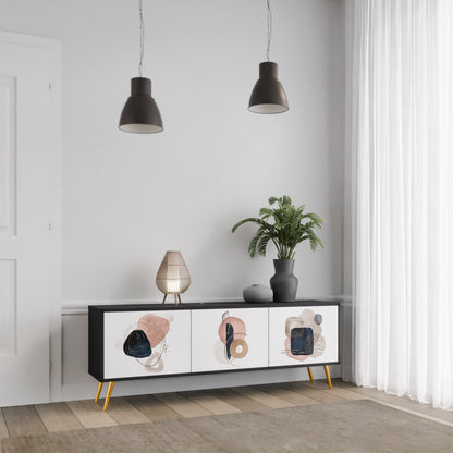 FÄRGGLADA FORMER TV-bänk med 3 dörrar i svart finish