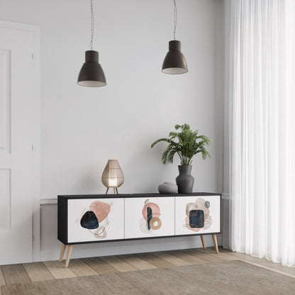 FÄRGGLADA FORMER TV-bänk med 3 dörrar i svart finish