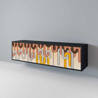 COLORFUL STRINGS 3-Door TV Stand in Black Finish