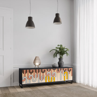 COLORFUL STRINGS 3-Door TV Stand in Black Finish