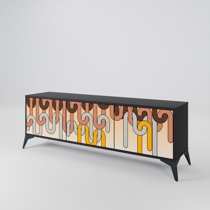 COLORFUL STRINGS 3-Door TV Stand in Black Finish