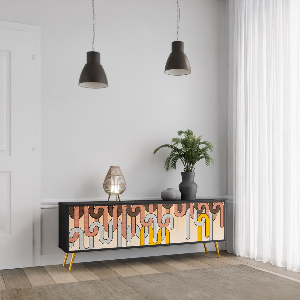 COLORFULL STRINGS TV-bänk med 3 dörrar i svart finish