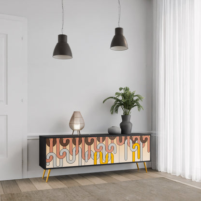 COLORFUL STRINGS 3-Door TV Stand in Black Finish