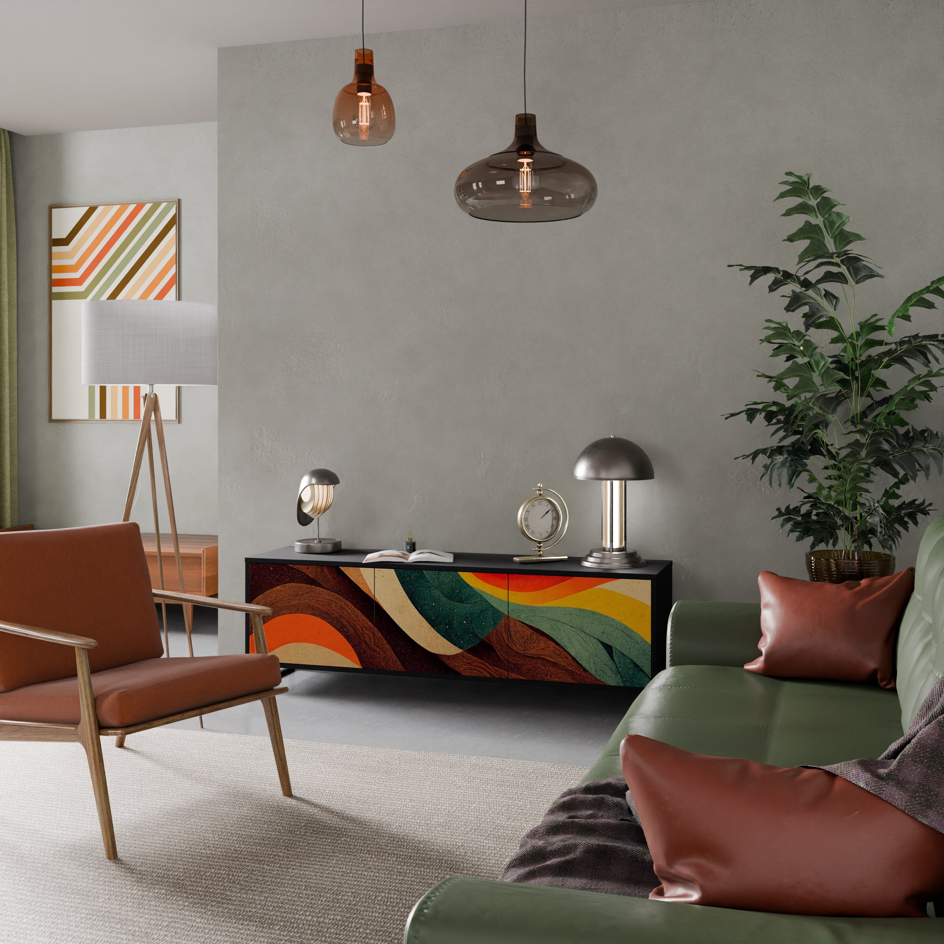 COLORFUL STRANDS TV-bänk med 3 dörrar i svart finish