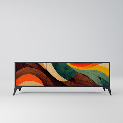 COLORFUL STRANDS TV-bänk med 3 dörrar i svart finish