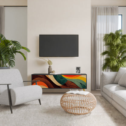 COLORFUL STRANDS TV-bänk med 3 dörrar i svart finish