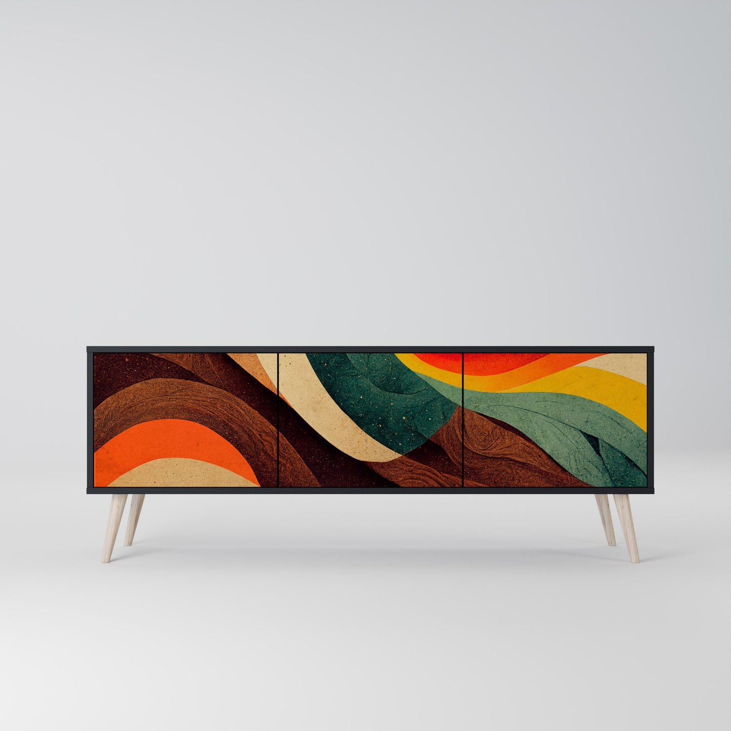 COLORFUL STRANDS TV-bänk med 3 dörrar i svart finish