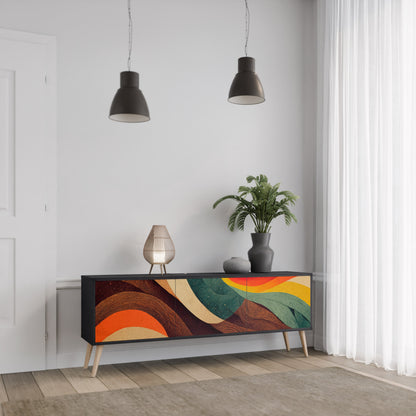 COLORFUL STRANDS TV-bänk med 3 dörrar i svart finish