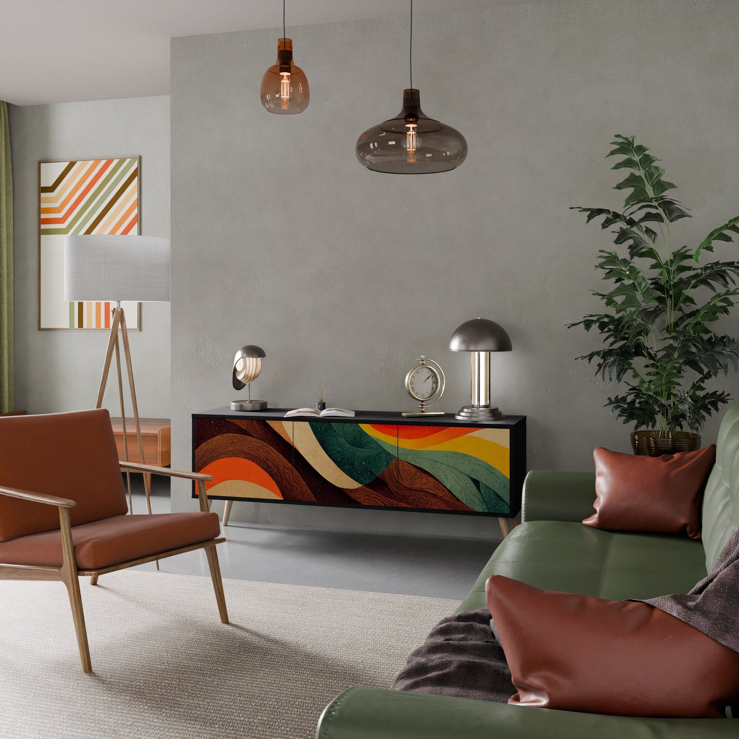 COLORFUL STRANDS TV-bänk med 3 dörrar i svart finish
