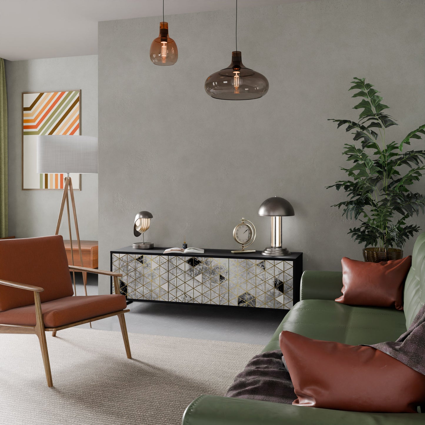 ASHEN ARIA TV-bänk med 3 dörrar i svart finish