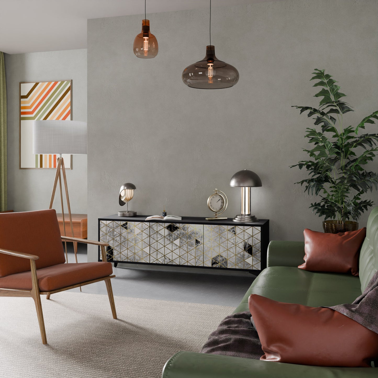 ASHEN ARIA TV-bänk med 3 dörrar i svart finish