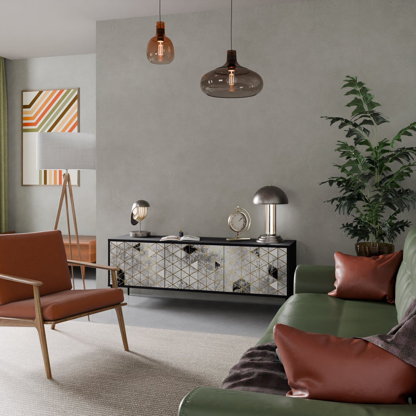 ASHEN ARIA TV-bänk med 3 dörrar i svart finish