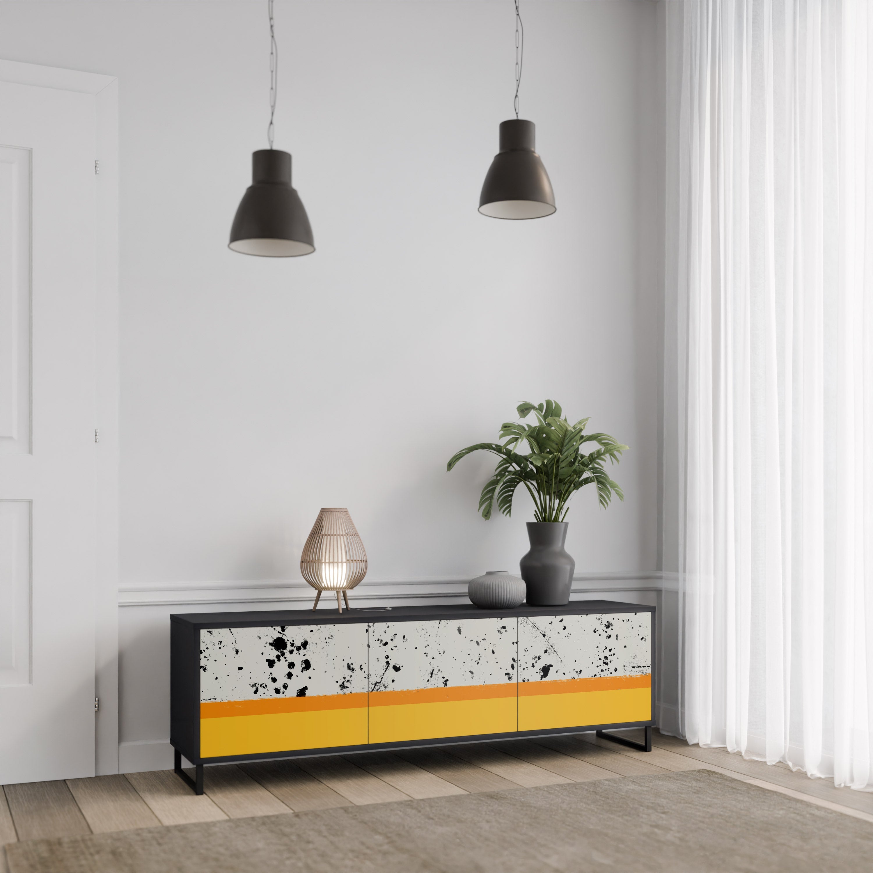 DYED BY ORANGE TV-bänk med 3 dörrar i svart finish