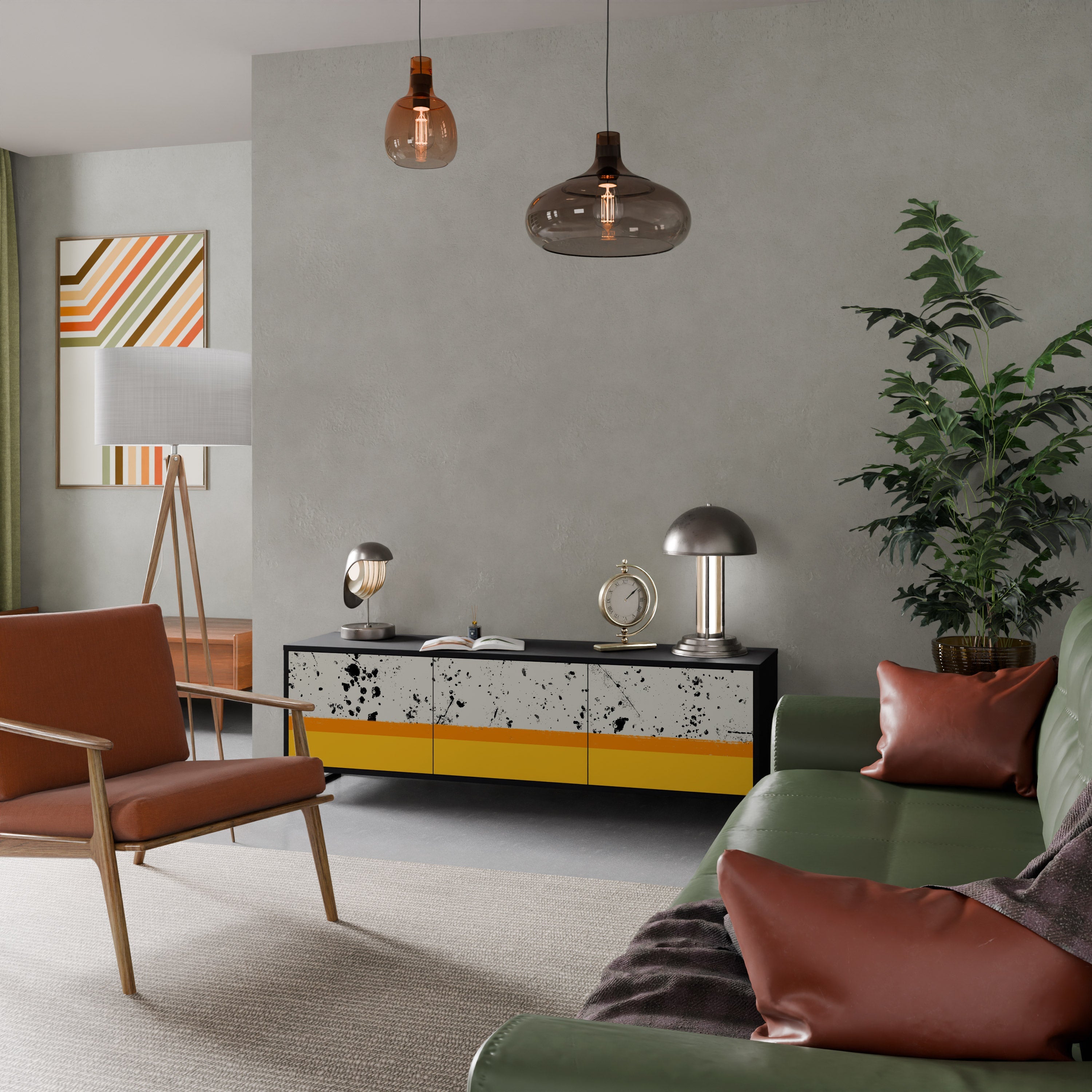 DYED BY ORANGE TV-bänk med 3 dörrar i svart finish