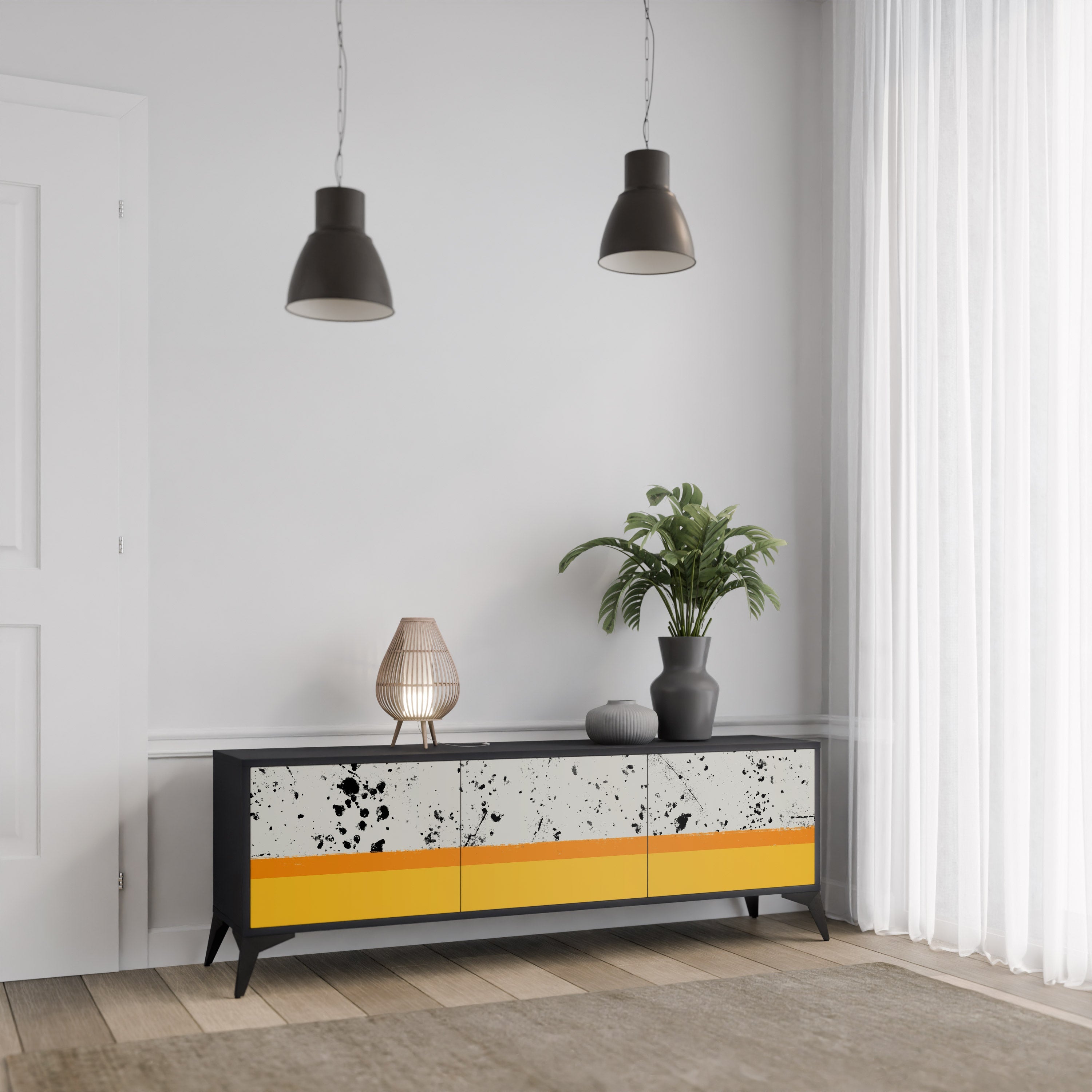 DYED BY ORANGE TV-bänk med 3 dörrar i svart finish