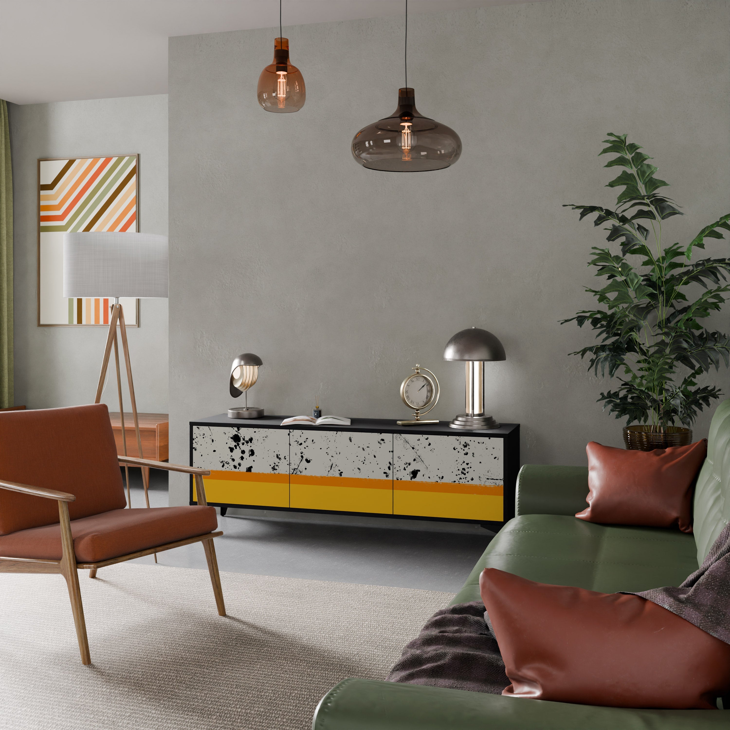 DYED BY ORANGE TV-bänk med 3 dörrar i svart finish