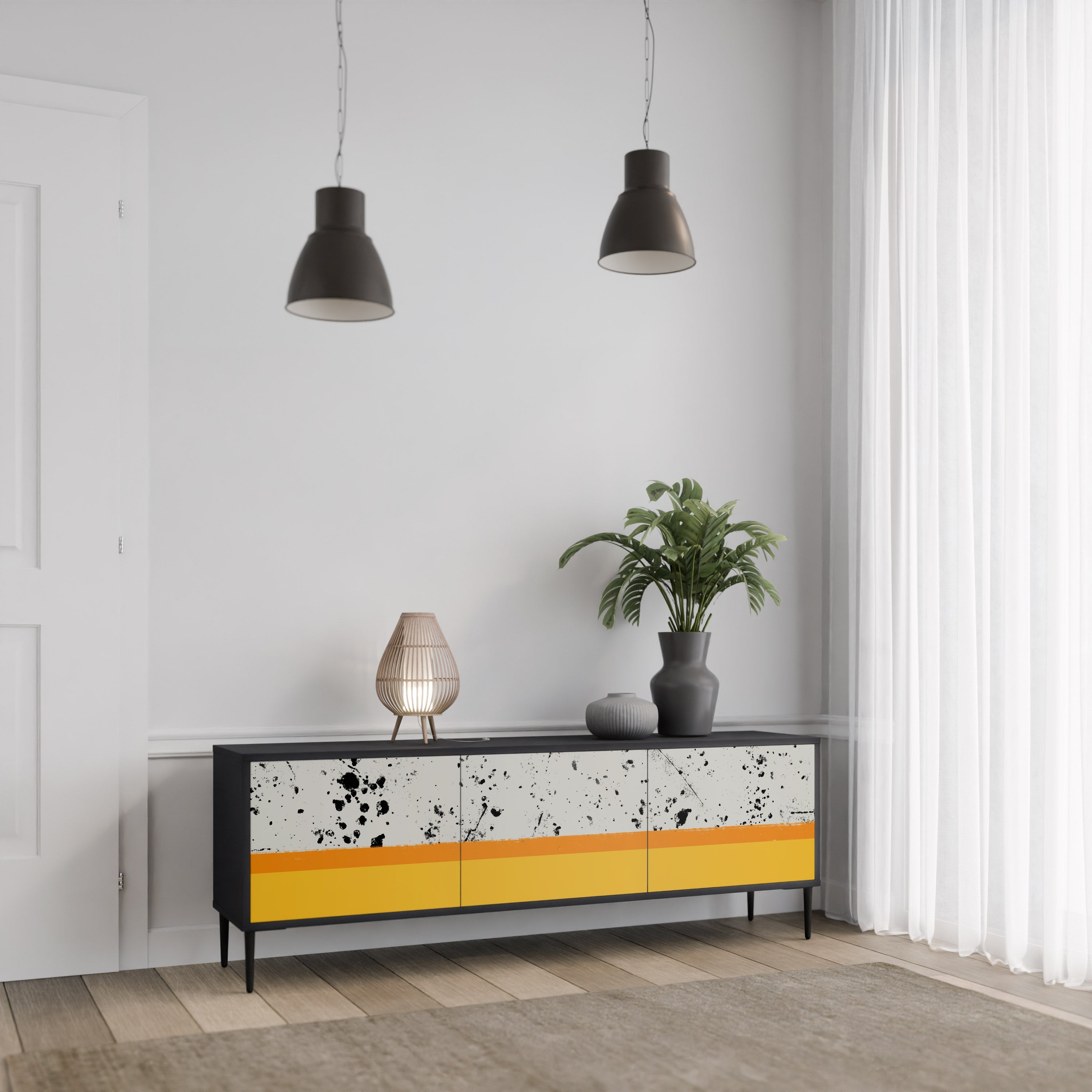 DYED BY ORANGE TV-bänk med 3 dörrar i svart finish