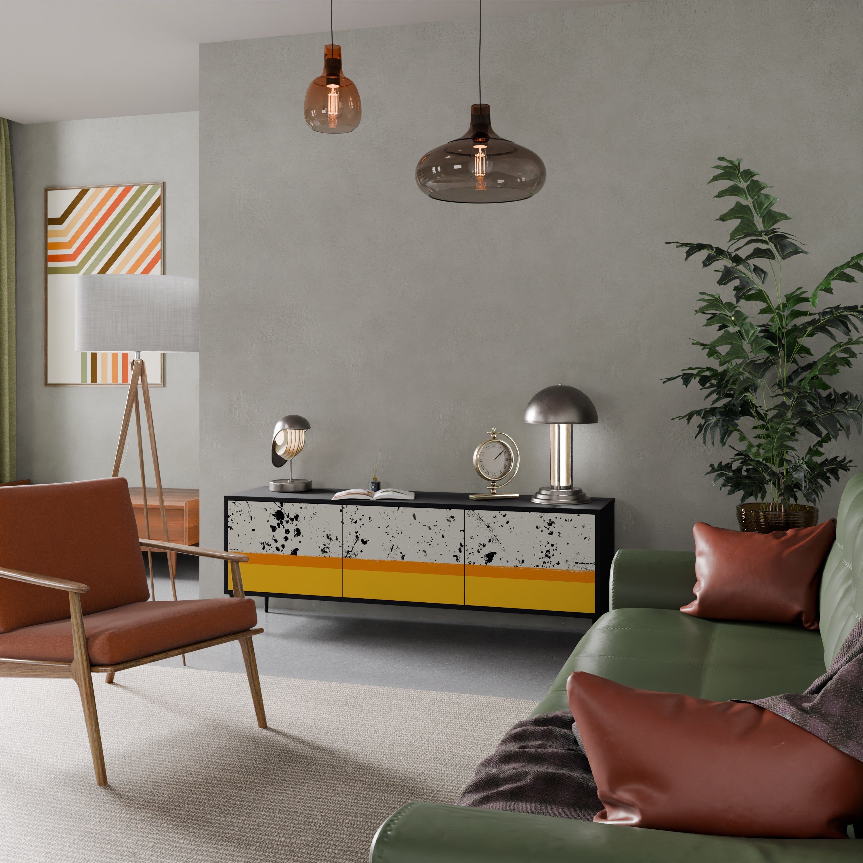 DYED BY ORANGE TV-bänk med 3 dörrar i svart finish
