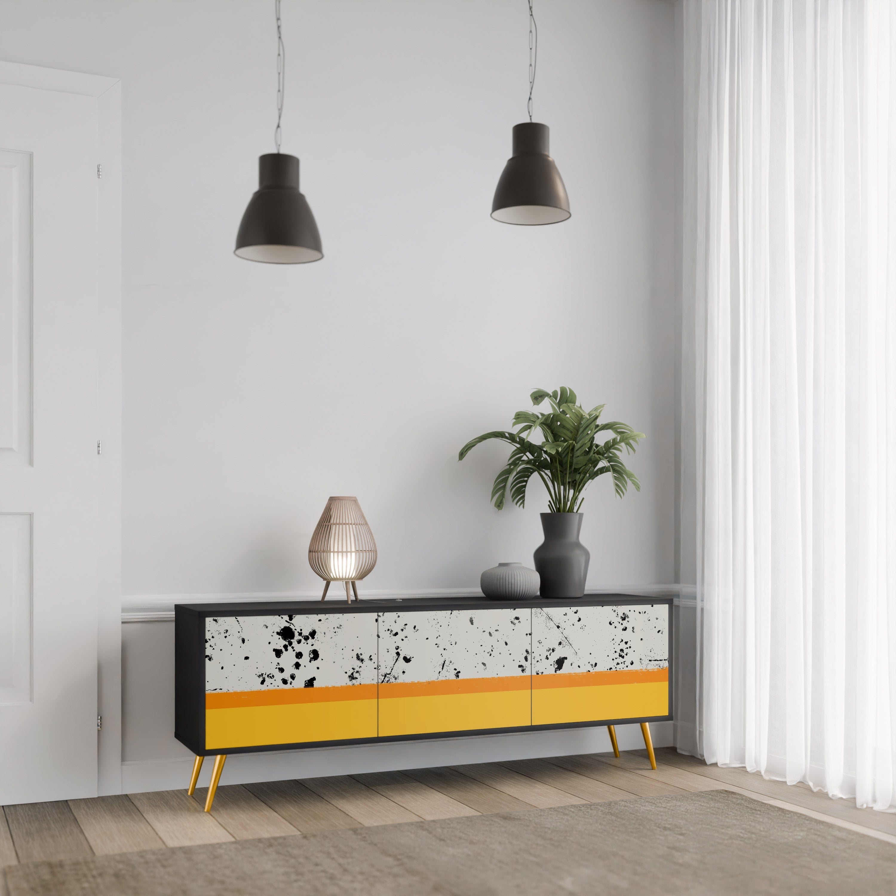 DYED BY ORANGE TV-bänk med 3 dörrar i svart finish