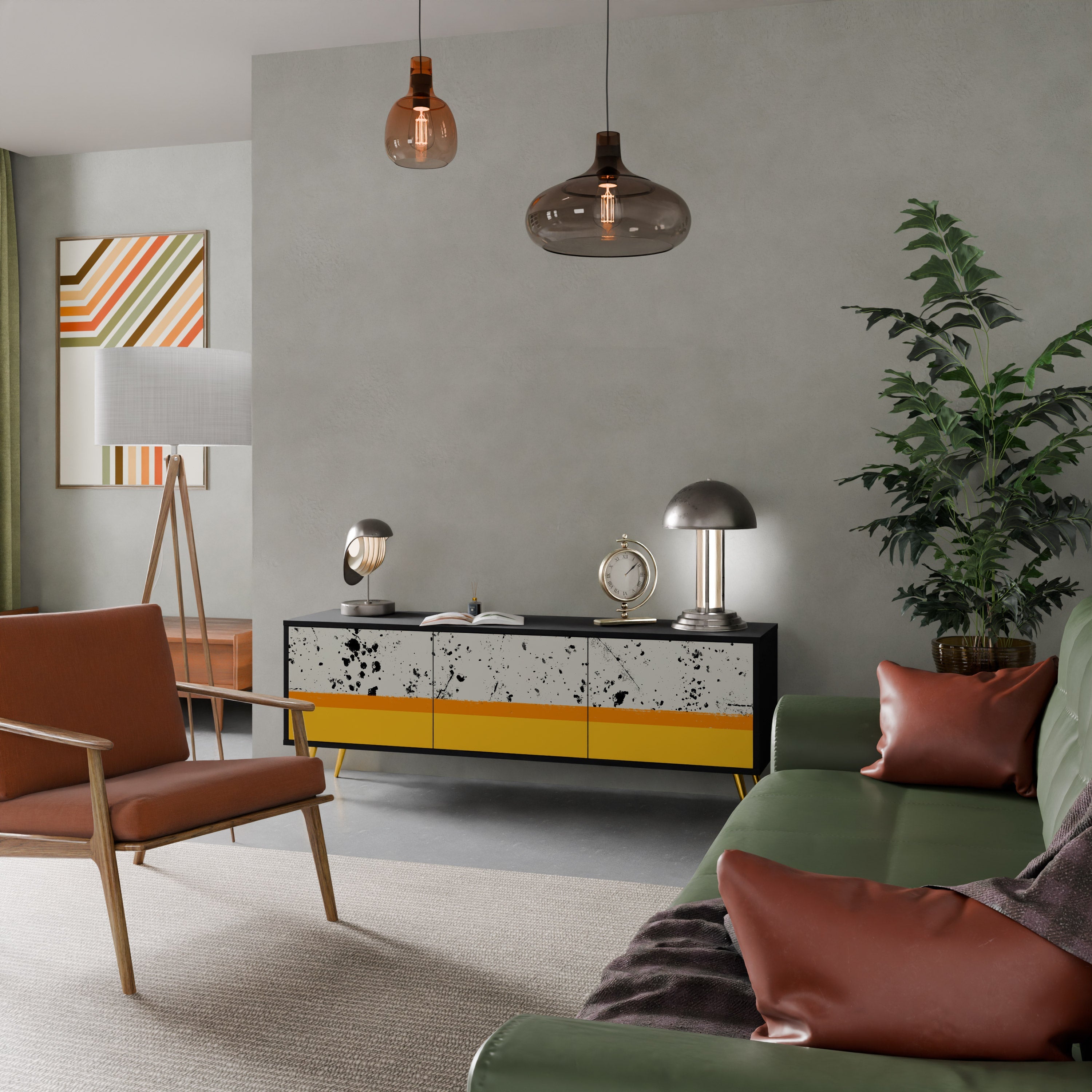 DYED BY ORANGE TV-bänk med 3 dörrar i svart finish