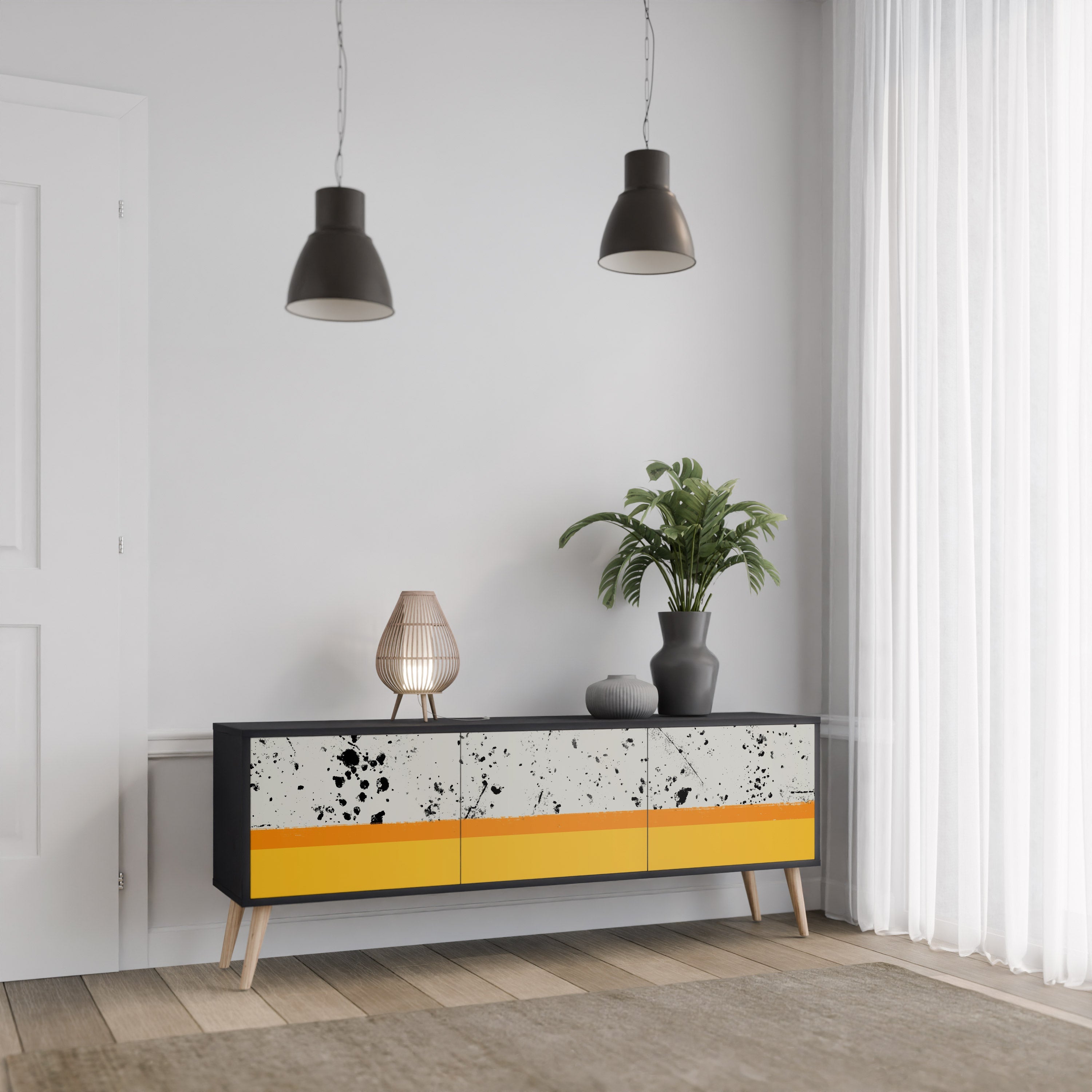 DYED BY ORANGE TV-bänk med 3 dörrar i svart finish