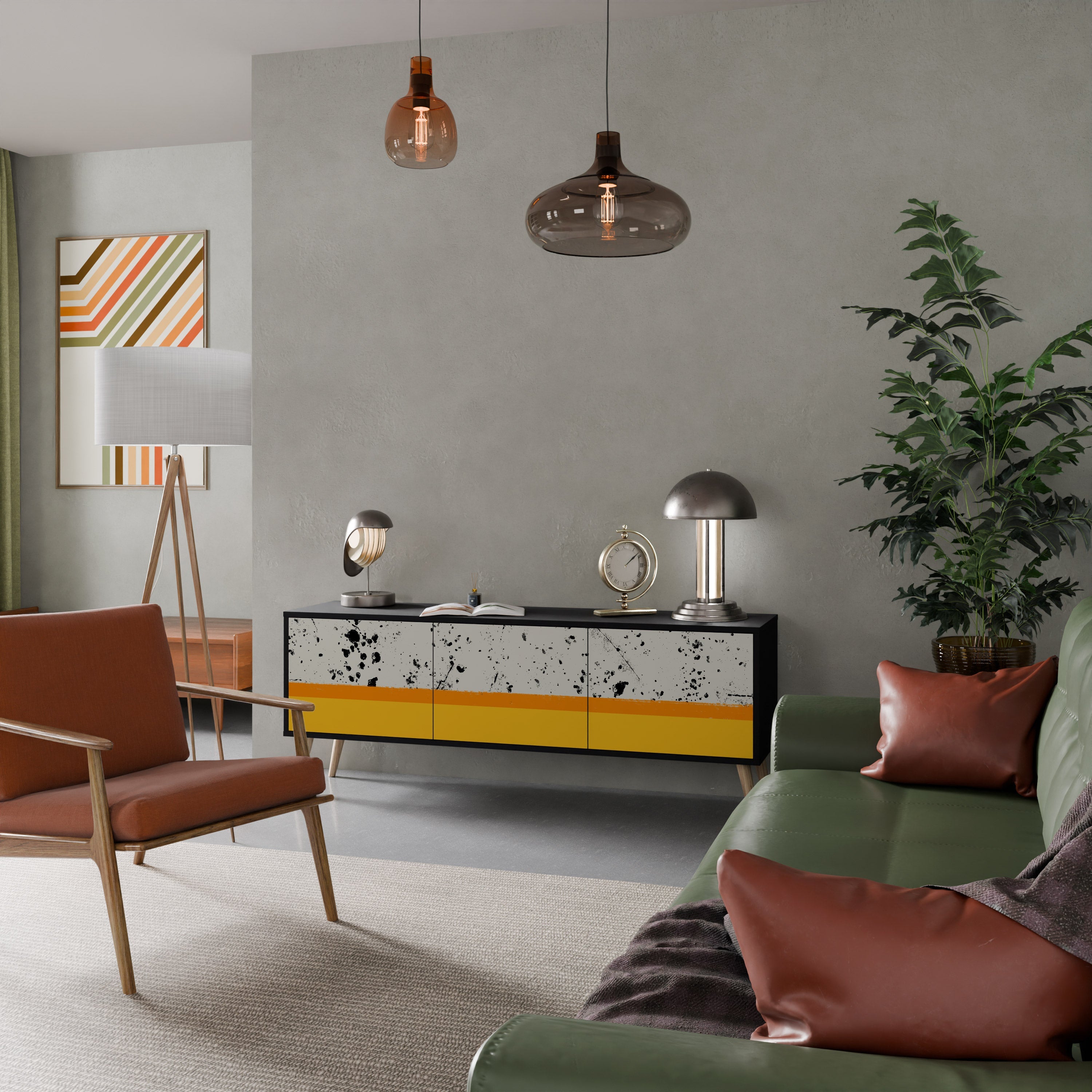 DYED BY ORANGE TV-bänk med 3 dörrar i svart finish