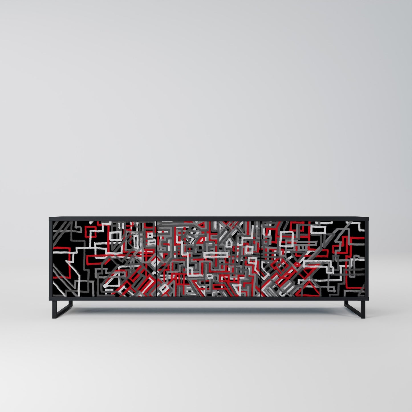 BROKEN LINES 3-Door TV Stand in Black Finish