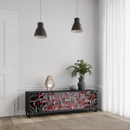 BROKEN LINES 3-Door TV Stand in Black Finish