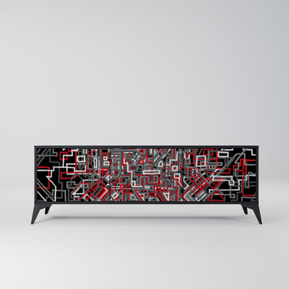 BROKEN LINES 3-Door TV Stand in Black Finish