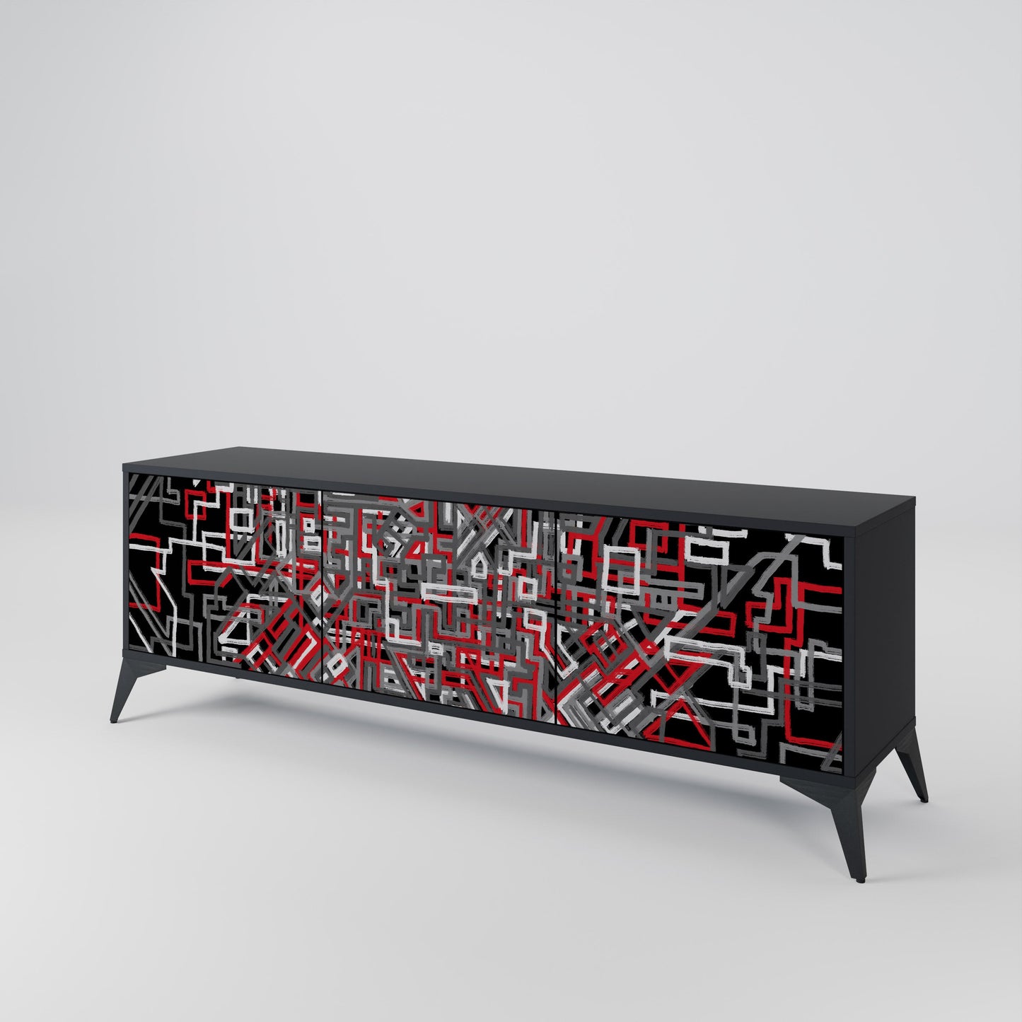 BROKEN LINES 3-Door TV Stand in Black Finish