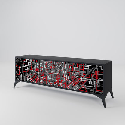 BROKEN LINES 3-Door TV Stand in Black Finish