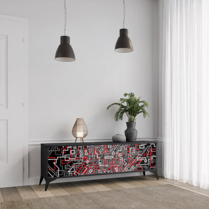 BROKEN LINES 3-Door TV Stand in Black Finish