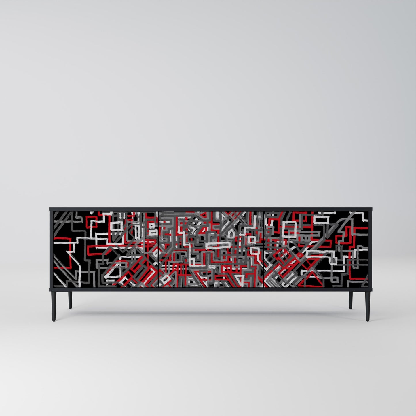 BROKEN LINES 3-Door TV Stand in Black Finish
