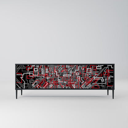 BROKEN LINES 3-Door TV Stand in Black Finish