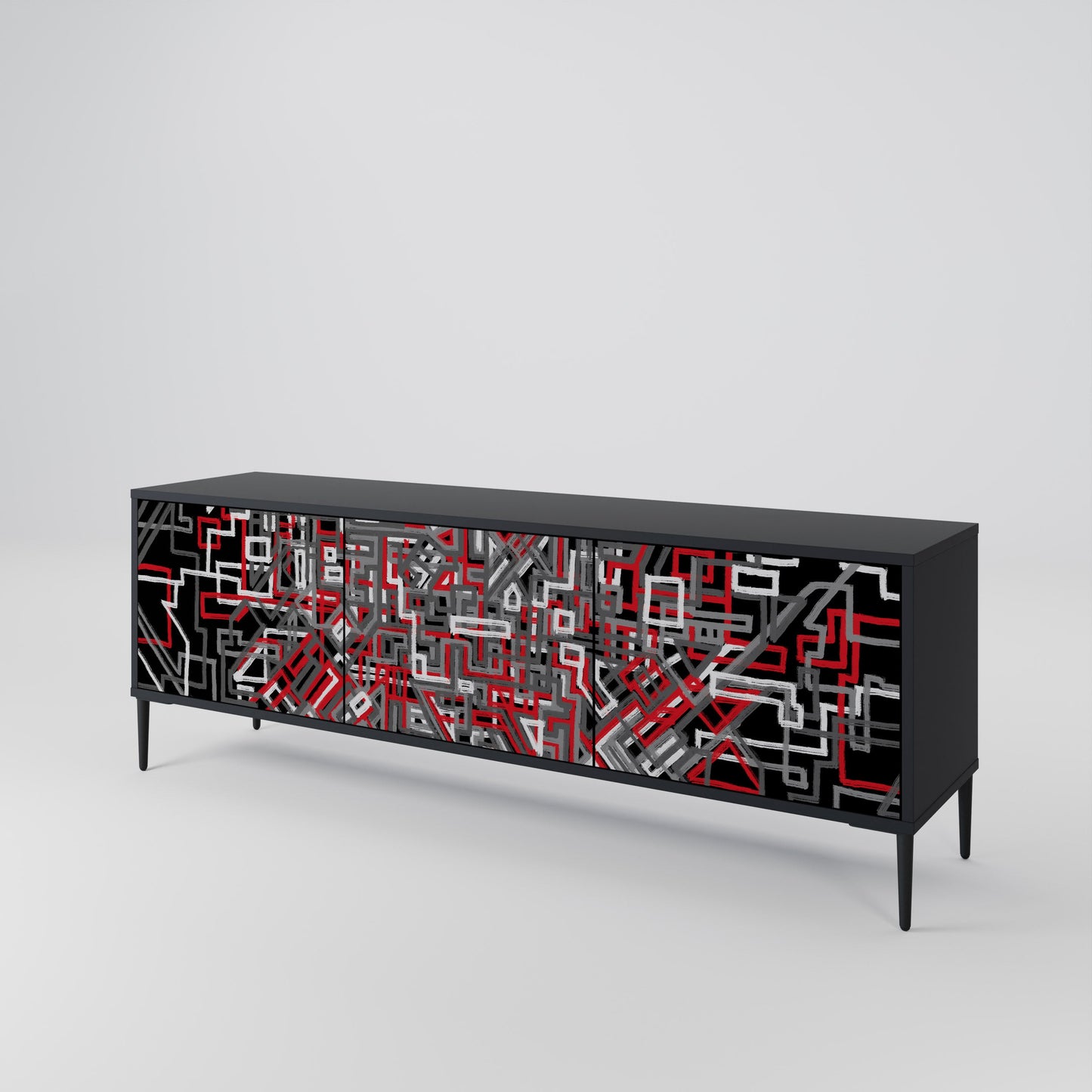 BROKEN LINES 3-Door TV Stand in Black Finish