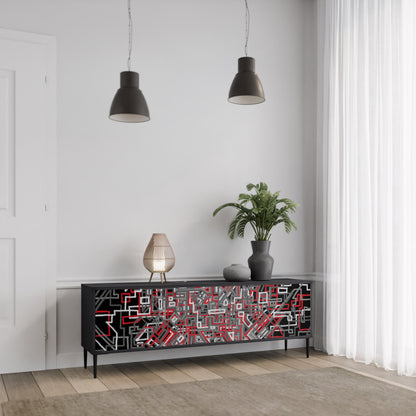 BROKEN LINES 3-Door TV Stand in Black Finish
