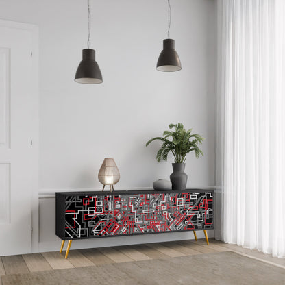 BROKEN LINES 3-Door TV Stand in Black Finish