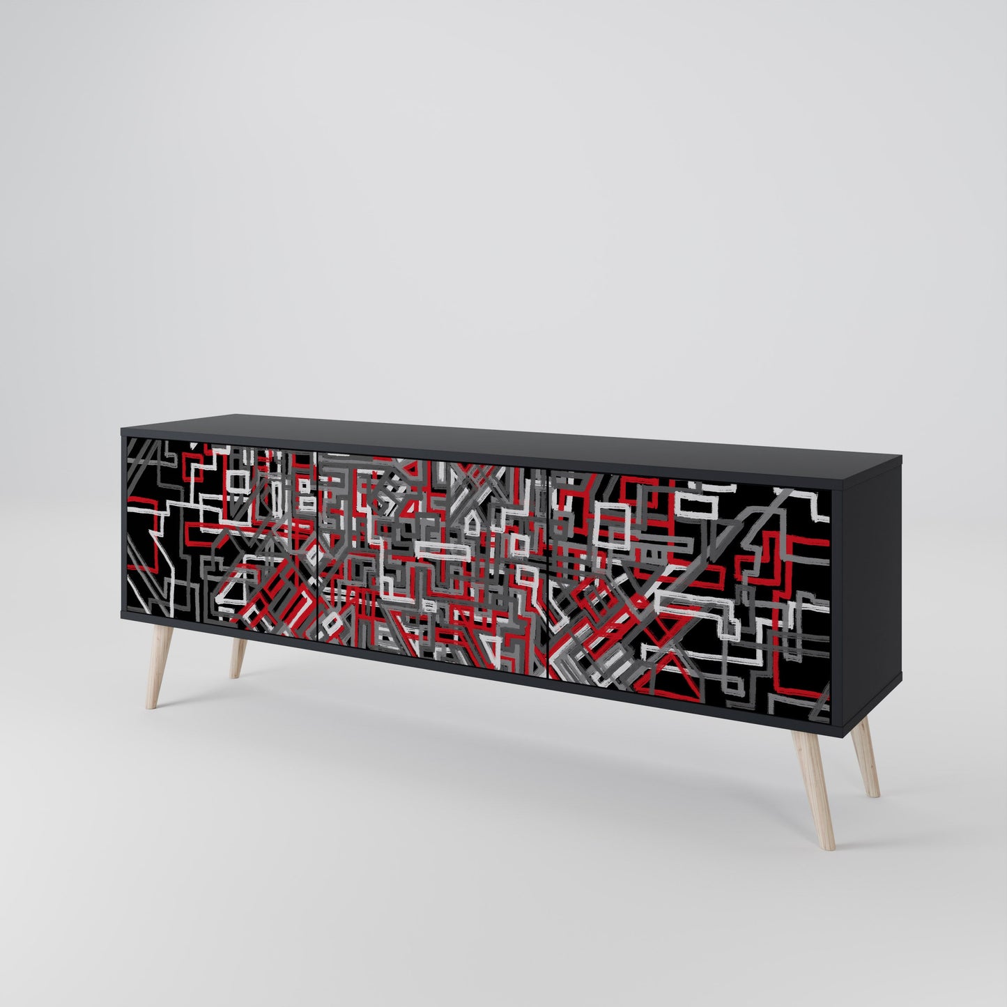 BROKEN LINES 3-Door TV Stand in Black Finish