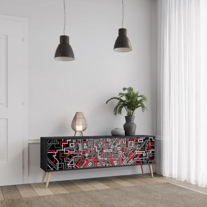 BROKEN LINES 3-Door TV Stand in Black Finish