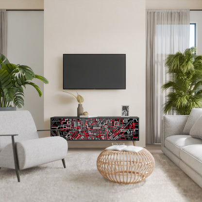 BROKEN LINES 3-Door TV Stand in Black Finish