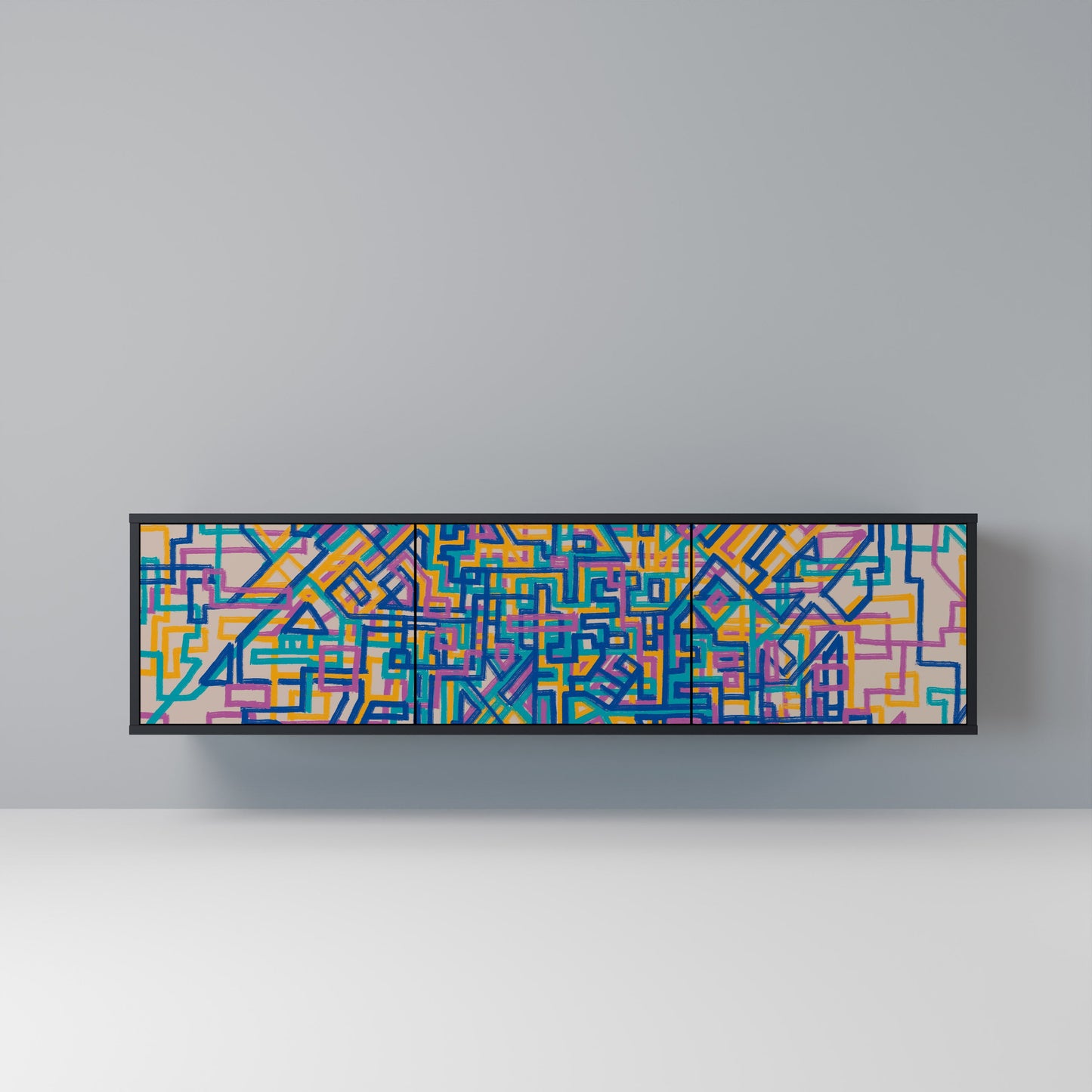 MEMORIES MAP TV-bänk med 3 dörrar i svart finish