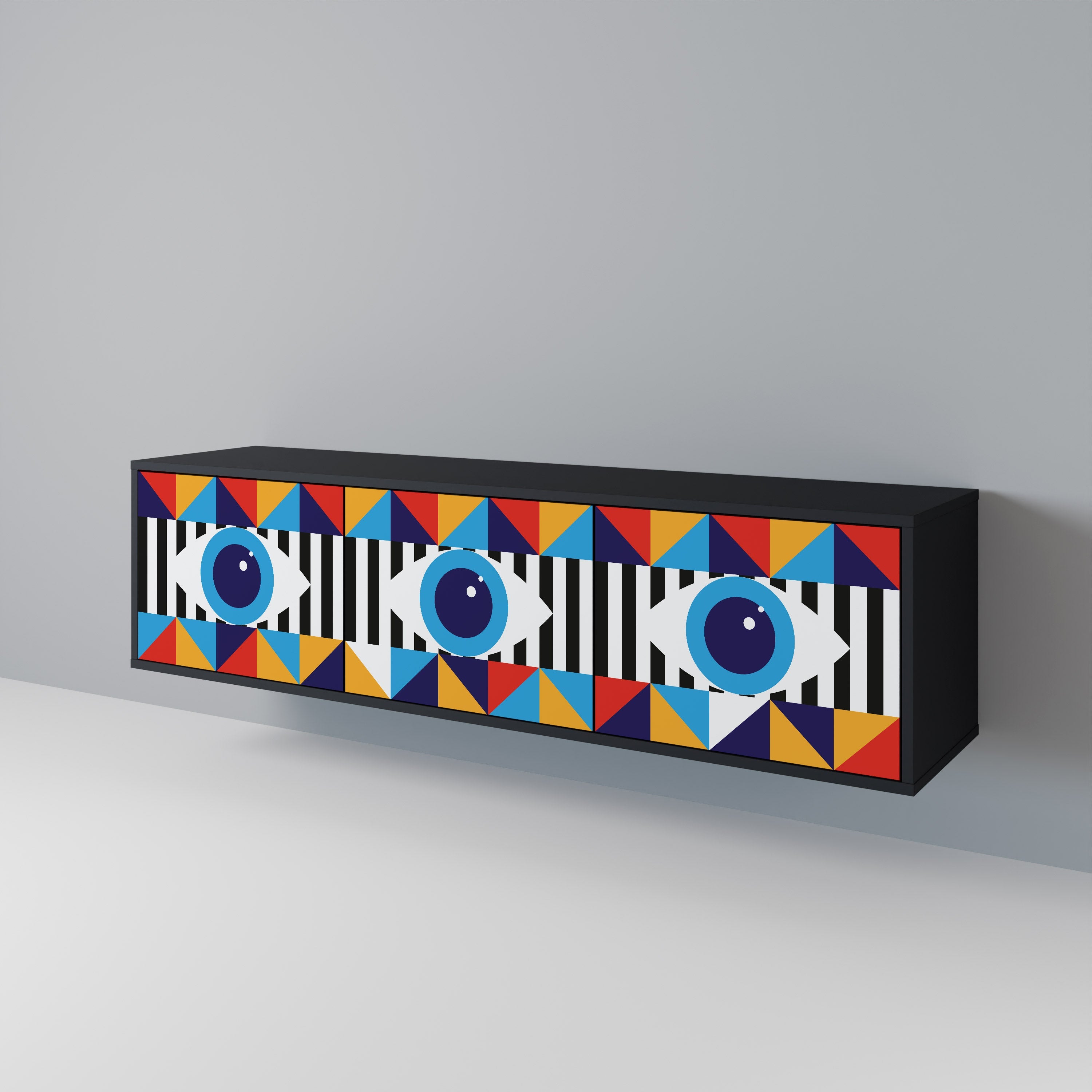 ABSTRAKTION AND GEOMETRI TV-bänk med 3 dörrar i svart finish