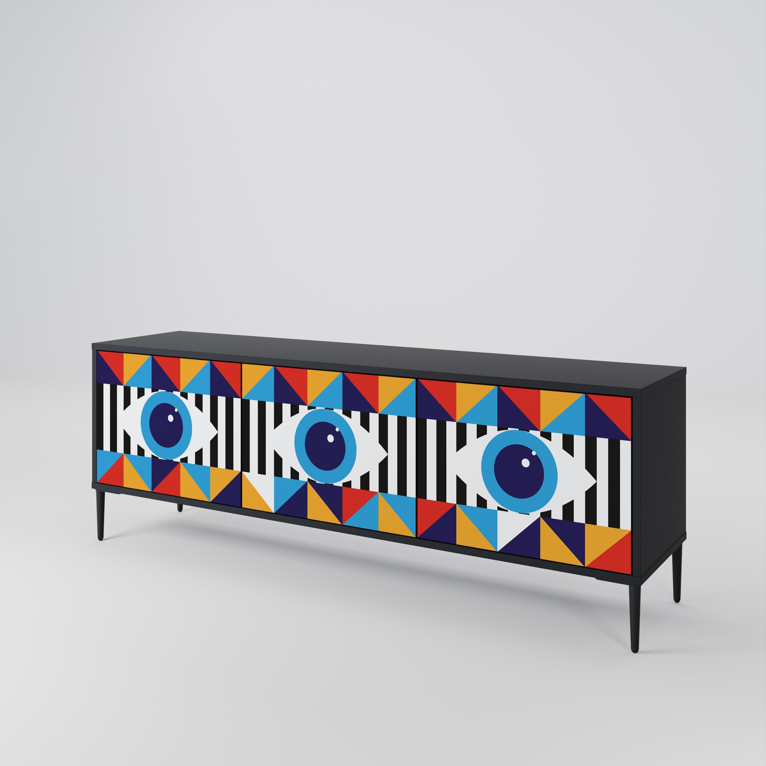 ABSTRAKTION AND GEOMETRI TV-bänk med 3 dörrar i svart finish